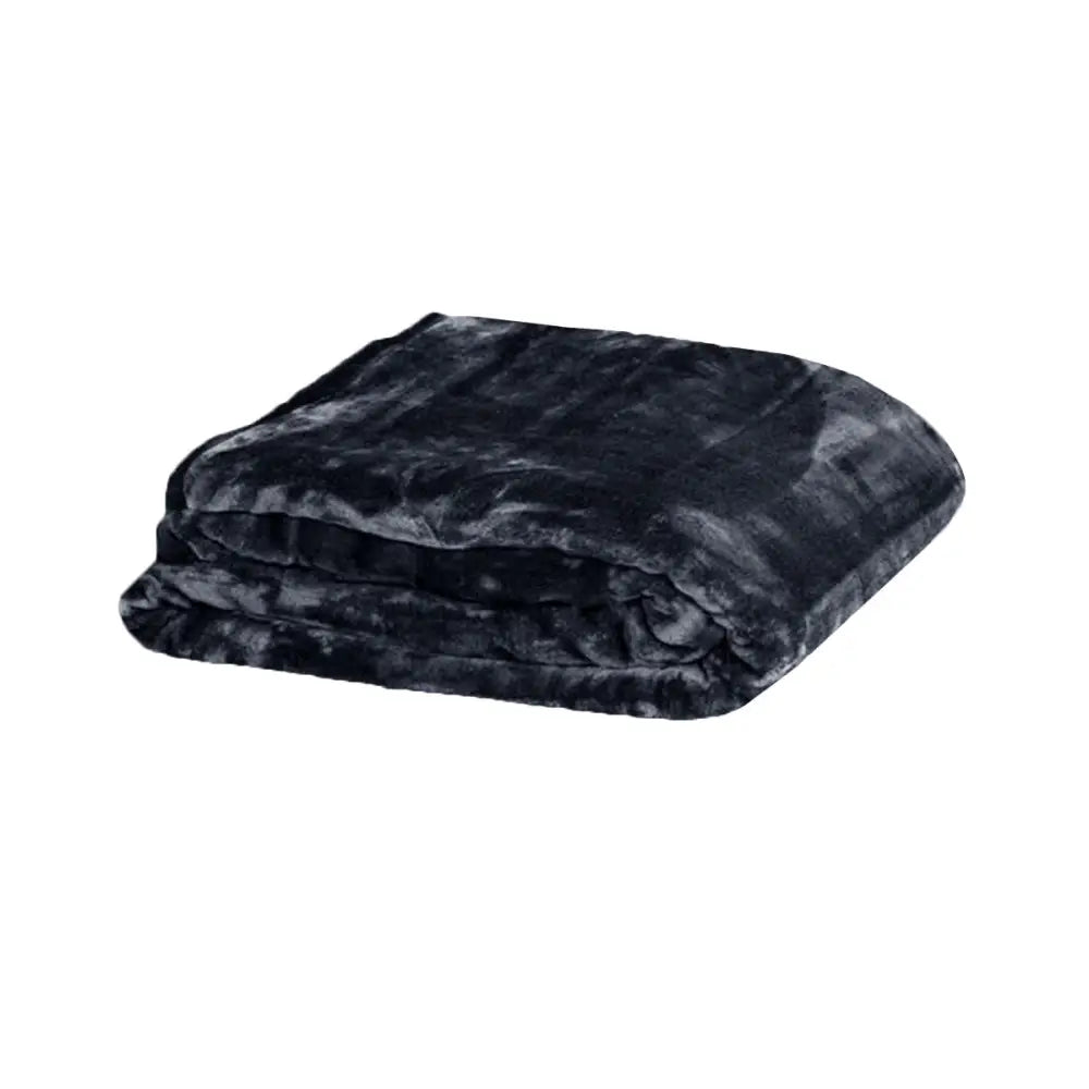 375gsm 1 Ply Solid Faux Mink Blanket Queen 200x240 cm Charcoal - Home & Garden > Bedding