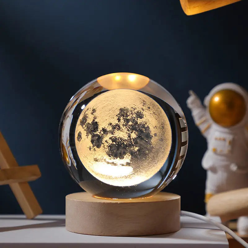 3D Moon Pattern Crystal Ball Lamp with Round Base & Gift Box Elegant Lunar Night Light - Gift & Novelty > Novelty >