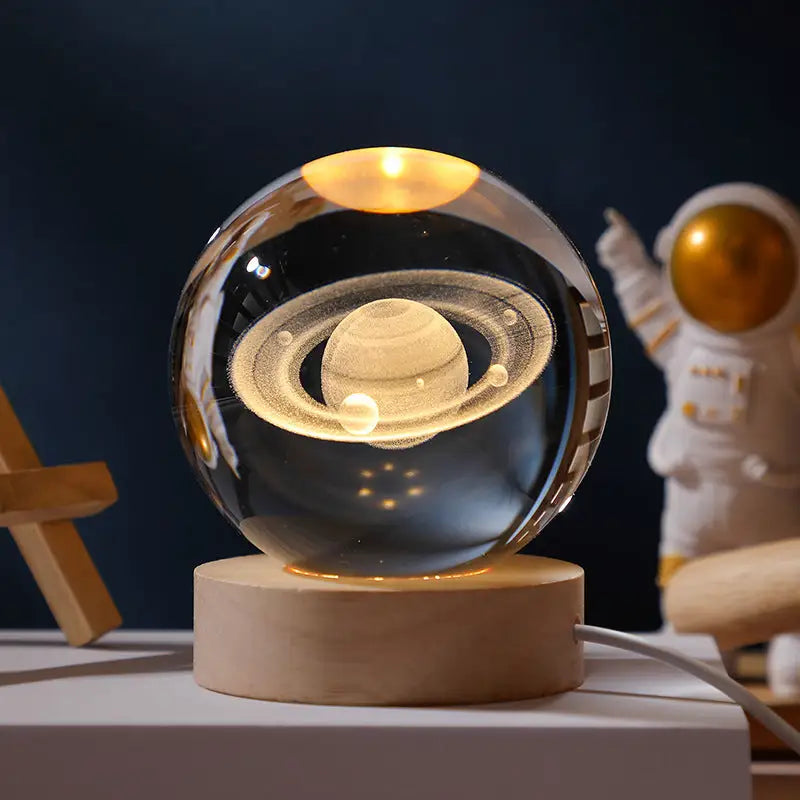 3D Saturn Pattern Crystal Ball Lamp with Round Base & Gift Box Majestic Celestial Night Light - Gift & Novelty >