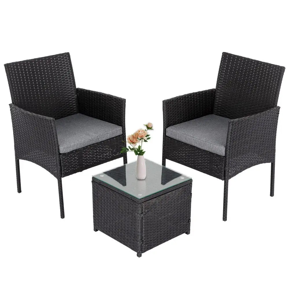 3PC Outdoor Table and Chairs Set-Black - Furniture > Outdoor