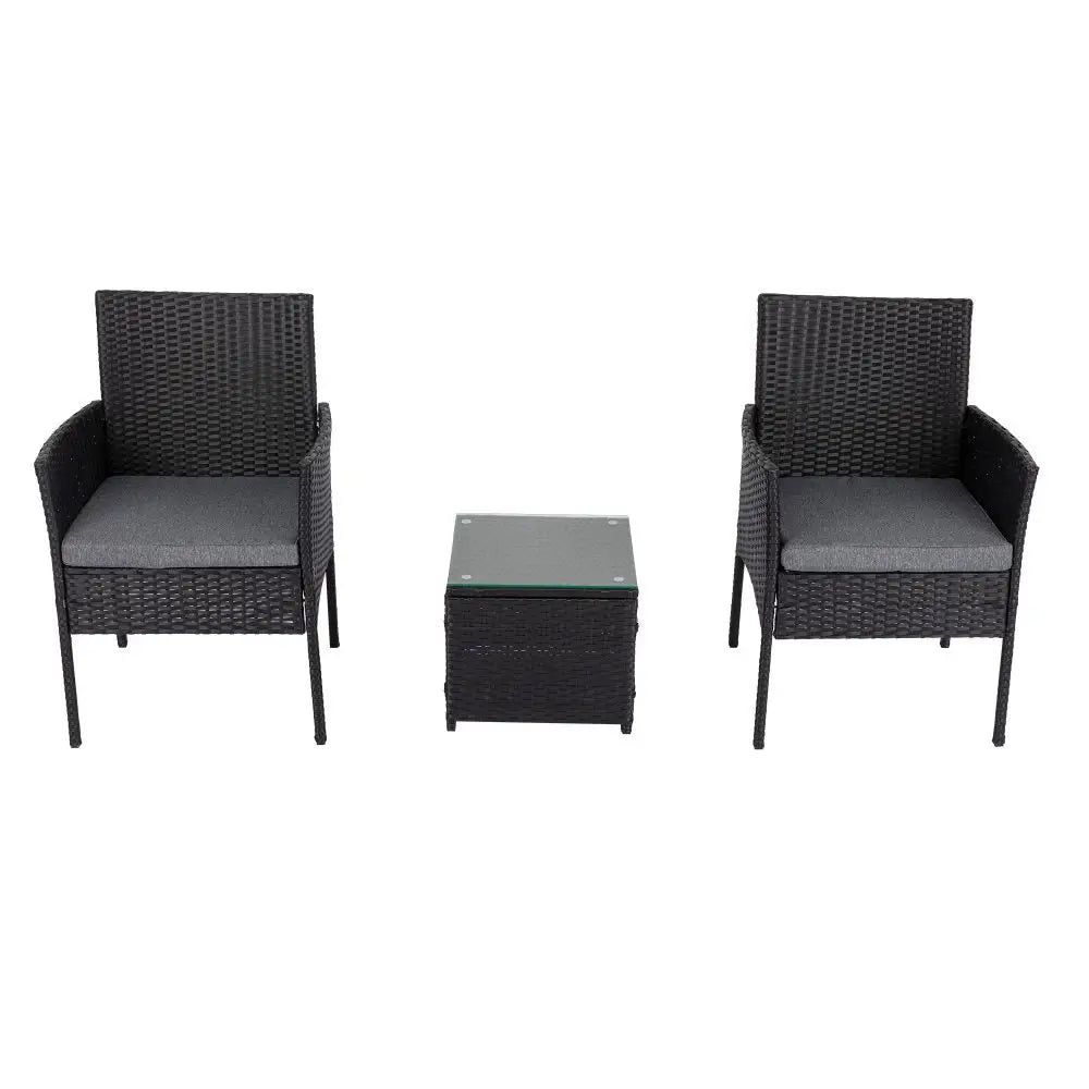 3PC Outdoor Table and Chairs Set-Black - Furniture > Outdoor