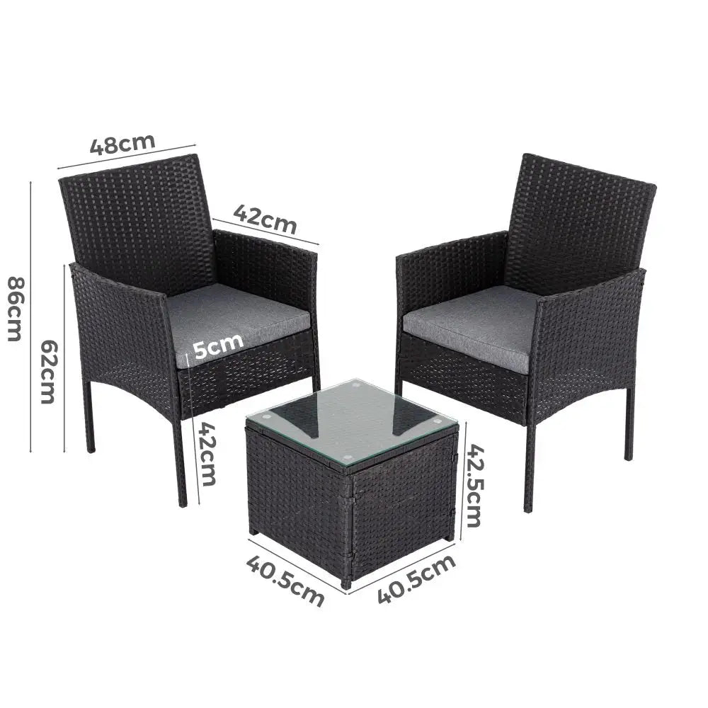 3PC Outdoor Table and Chairs Set-Black - Furniture > Outdoor