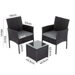 3PC Outdoor Table and Chairs Set-Black - Furniture > Outdoor
