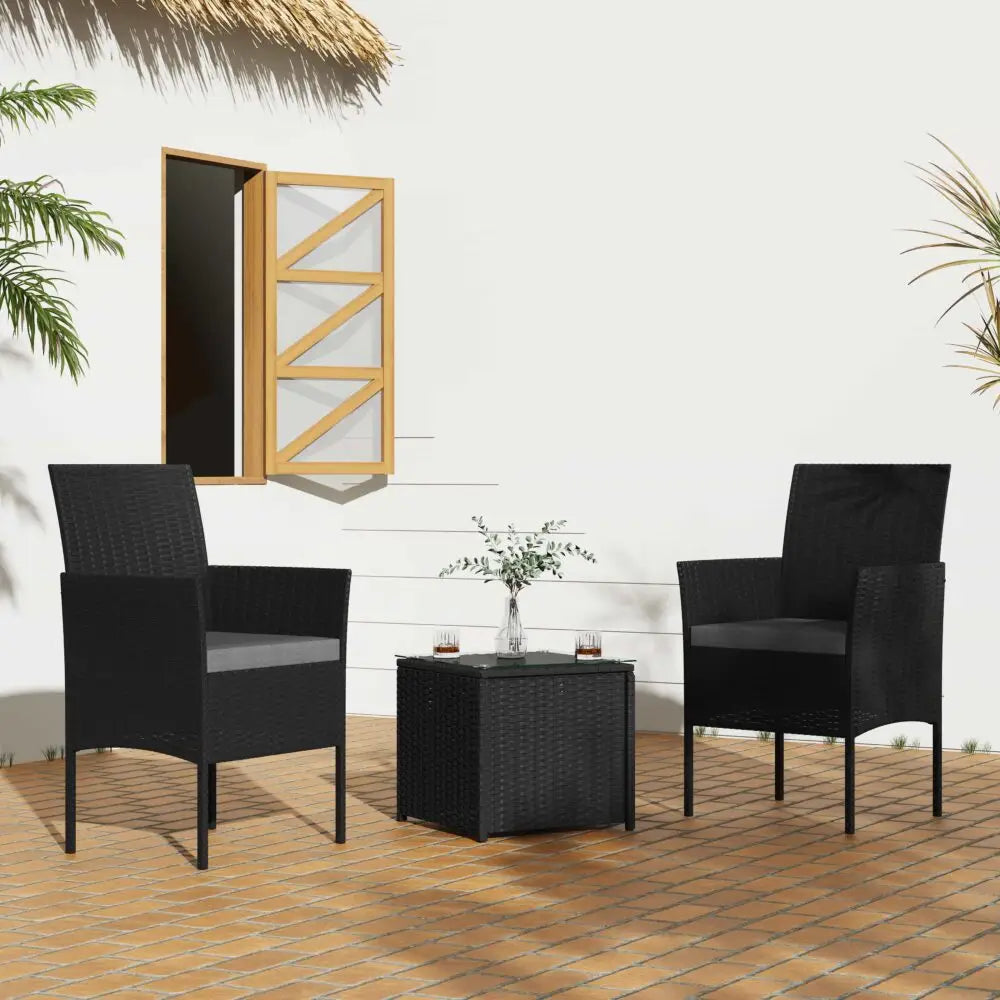 3PC Outdoor Table and Chairs Set-Black - Furniture > Outdoor