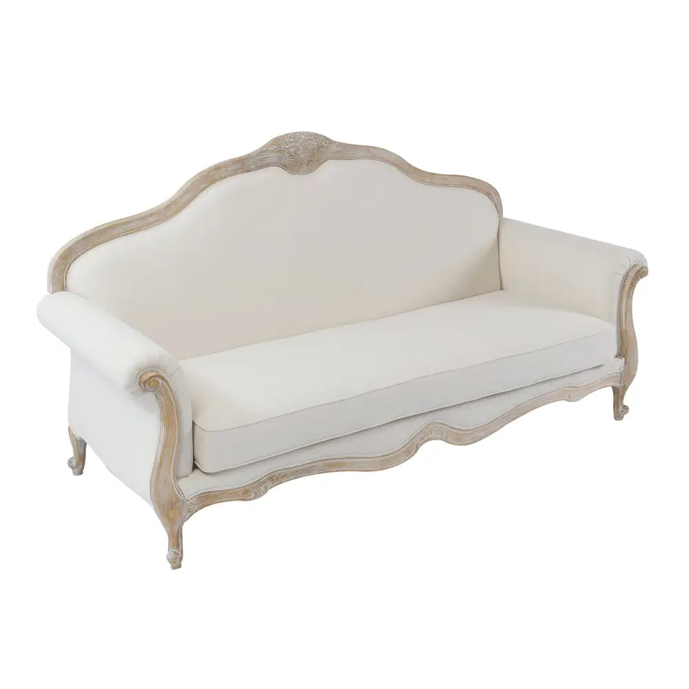 3S + 2S + 1X Wing Chair Oak Wood White Washed Finish Rolled Armrest Linen Sofa Fabric - Furniture > Sofas