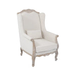 3S + 2S + 1X Wing Chair Oak Wood White Washed Finish Rolled Armrest Linen Sofa Fabric - Furniture > Sofas