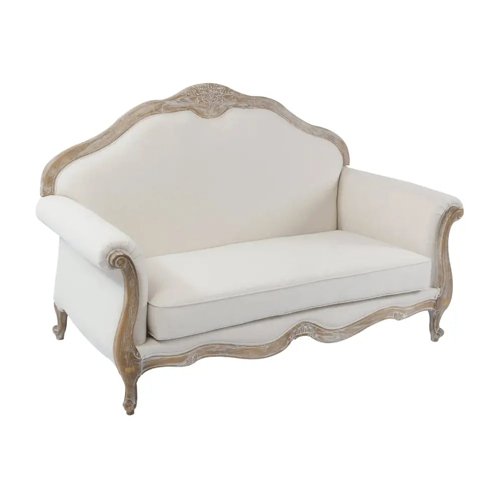 3S + 2S + 1X Wing Chair Oak Wood White Washed Finish Rolled Armrest Linen Sofa Fabric - Furniture > Sofas