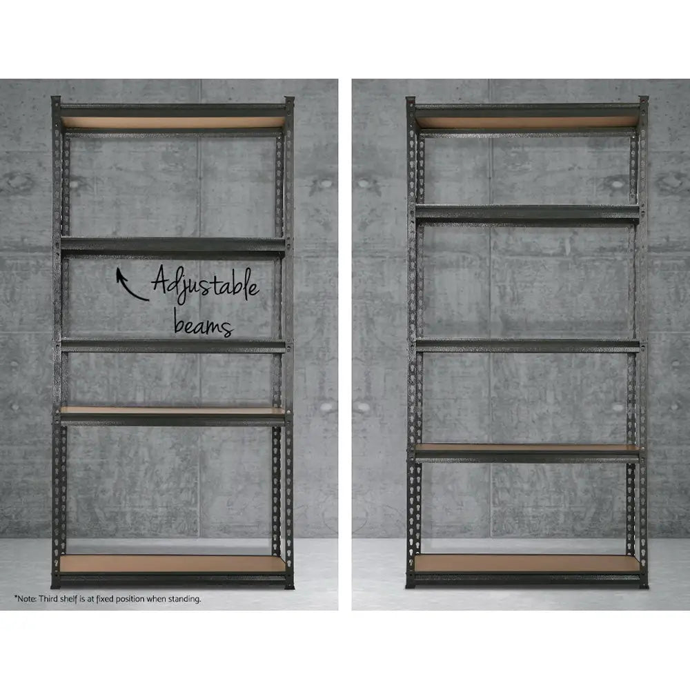 3x1.8M 5-Shelves Steel Warehouse Shelving Racking Garage Storage Rack Grey - Home & Garden > Storage