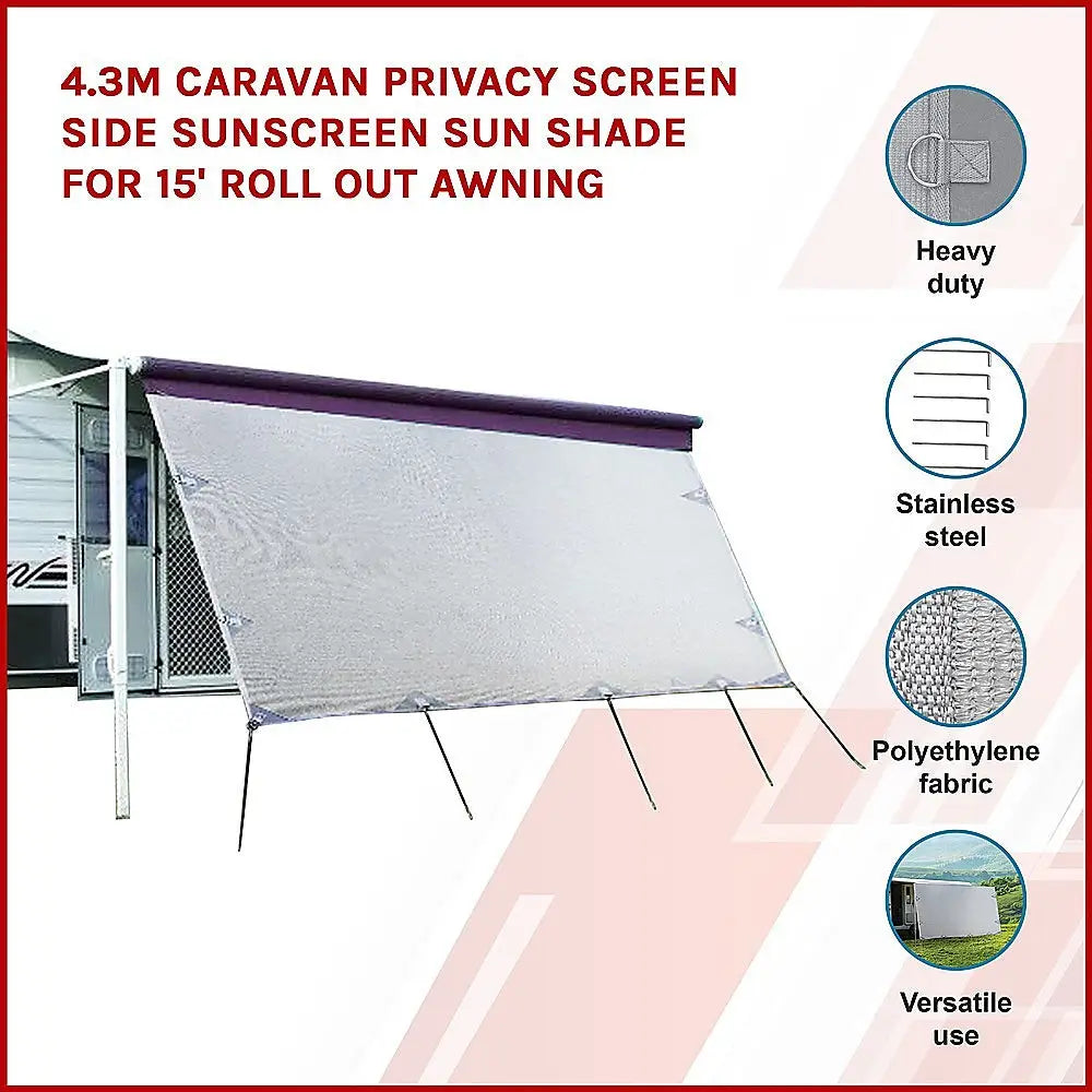4.3m Caravan Privacy Screen Side Sunscreen Sun Shade for 15’ Roll Out Awning - Home & Garden > Shading