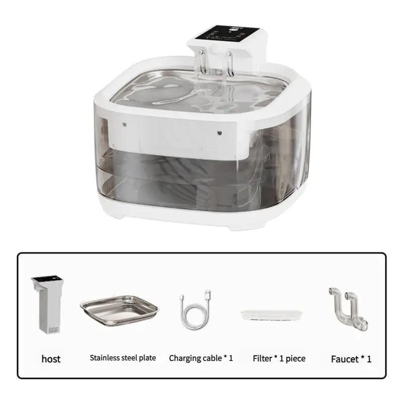 4.5L Dual-Flow Smart Pet Water Fountain with Stainless Steel Plate and Faucet – White Design - Pet Care > Cat