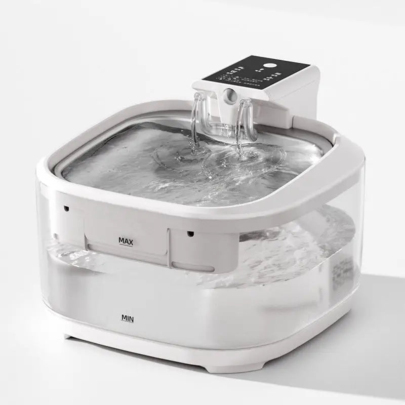 4.5L Dual-Flow Smart Pet Water Fountain with Stainless Steel Plate and Faucet – White Design - Pet Care > Cat