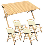 4 Chairs & 1 Table Set Bamboo Camping Folding Portable Outdoor Picnic Travel BBQ - Outdoor Recreation > Camping > Camp
