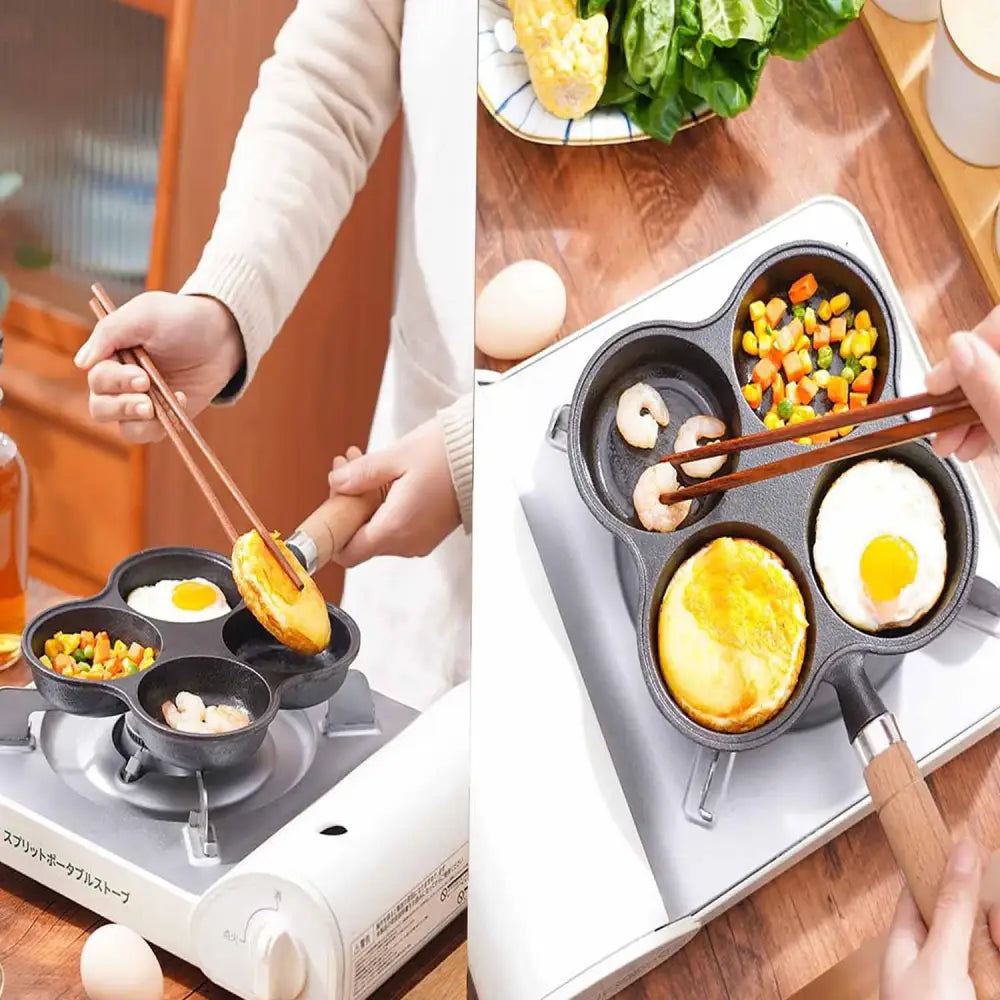 4 Cup Cast Iron Egg Frying Pan Divided Egg Skillet Pan Fried Egg Pan Cooker Pancake Egg Fryer - Home & Garden >