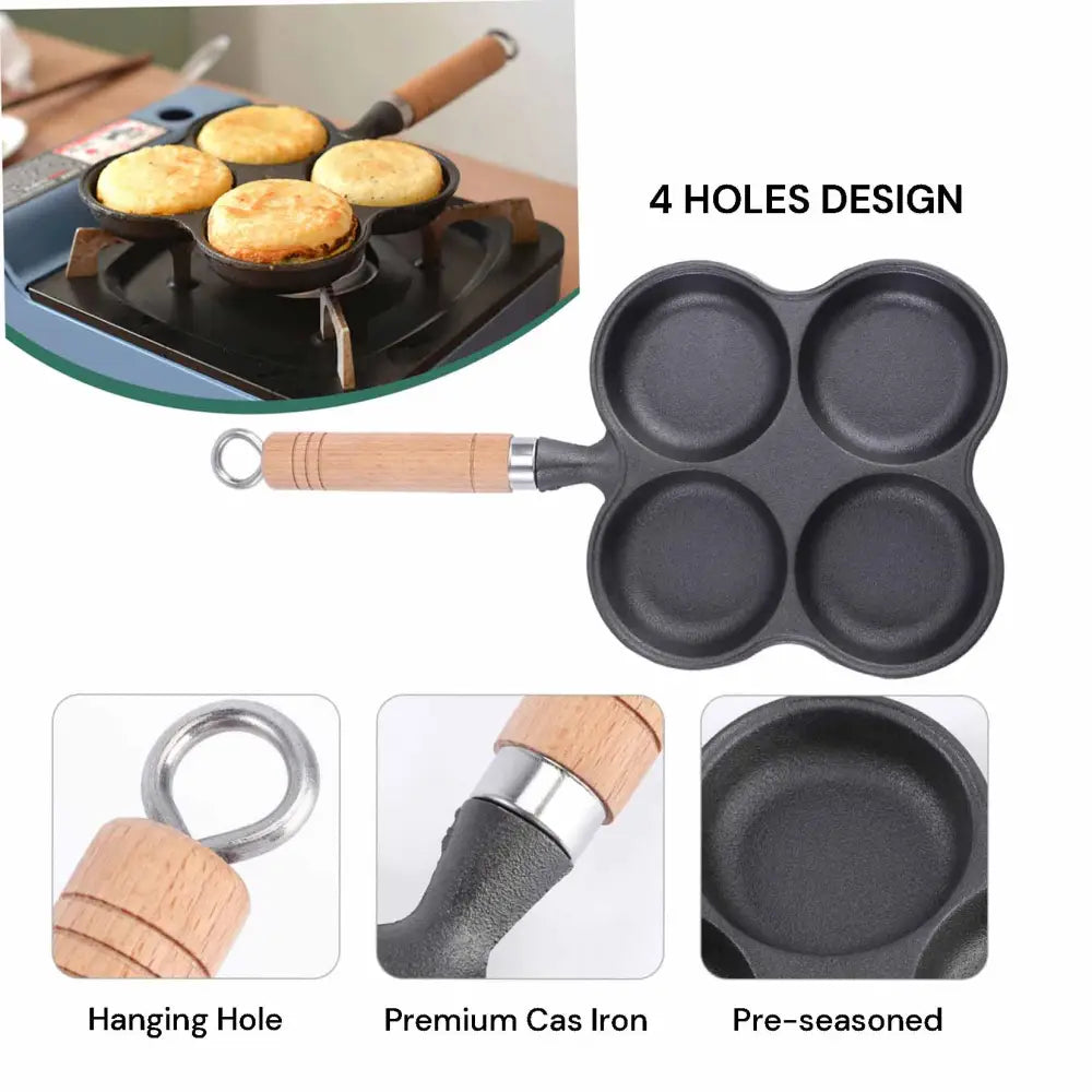 4 Cup Cast Iron Egg Frying Pan Divided Egg Skillet Pan Fried Egg Pan Cooker Pancake Egg Fryer - Home & Garden >