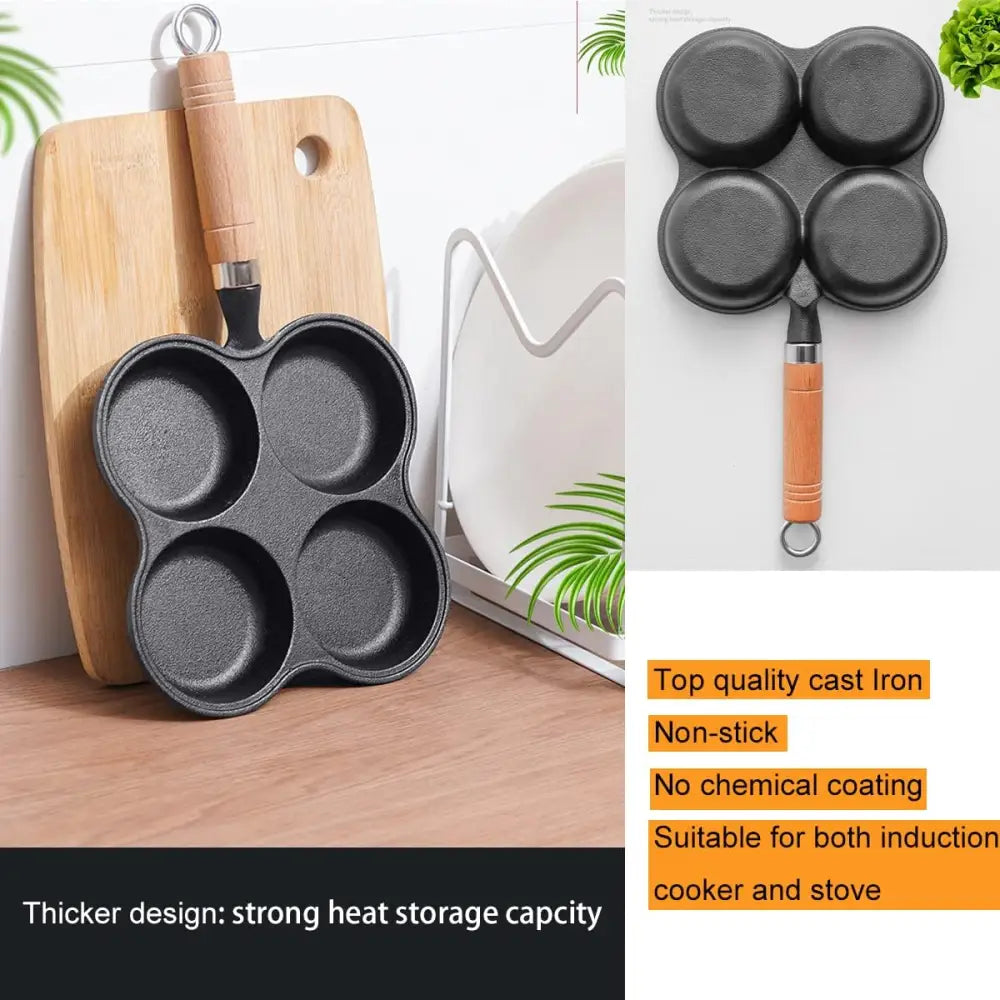 4 Cup Cast Iron Egg Frying Pan Divided Egg Skillet Pan Fried Egg Pan Cooker Pancake Egg Fryer - Home & Garden >