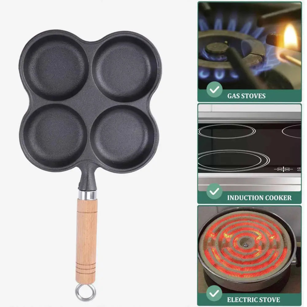 4 Cup Cast Iron Egg Frying Pan Divided Egg Skillet Pan Fried Egg Pan Cooker Pancake Egg Fryer - Home & Garden >