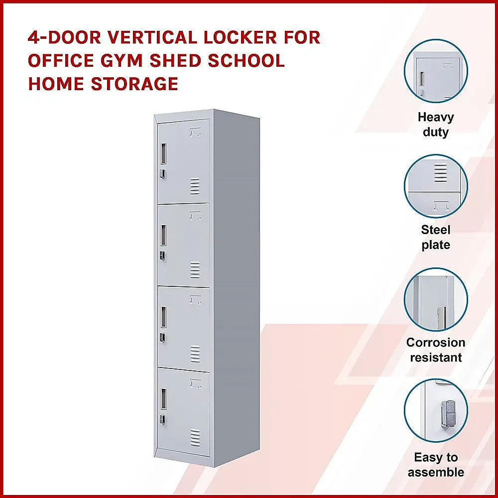 4-Door Vertical Locker for Office Gym Shed School Home Storage - Furniture > Office