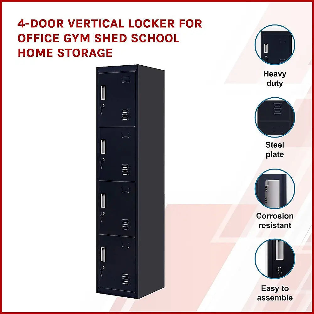 4-Door Vertical Locker for Office Gym Shed School Home Storage - Furniture > Office