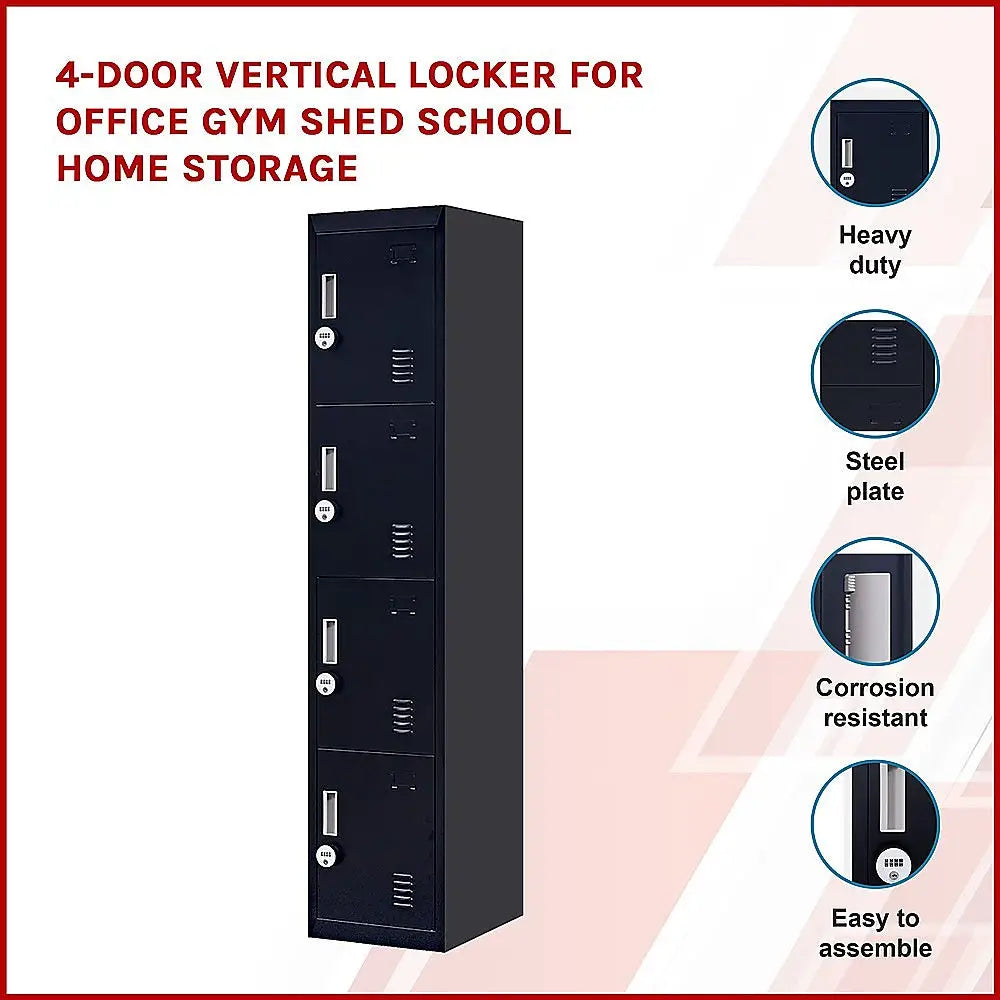 4-Door Vertical Locker for Office Gym Shed School Home Storage - Furniture > Office