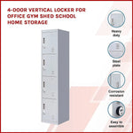 4-Door Vertical Locker for Office Gym Shed School Home Storage - Furniture > Office