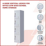 4-Door Vertical Locker for Office Gym Shed School Home Storage - Furniture > Office