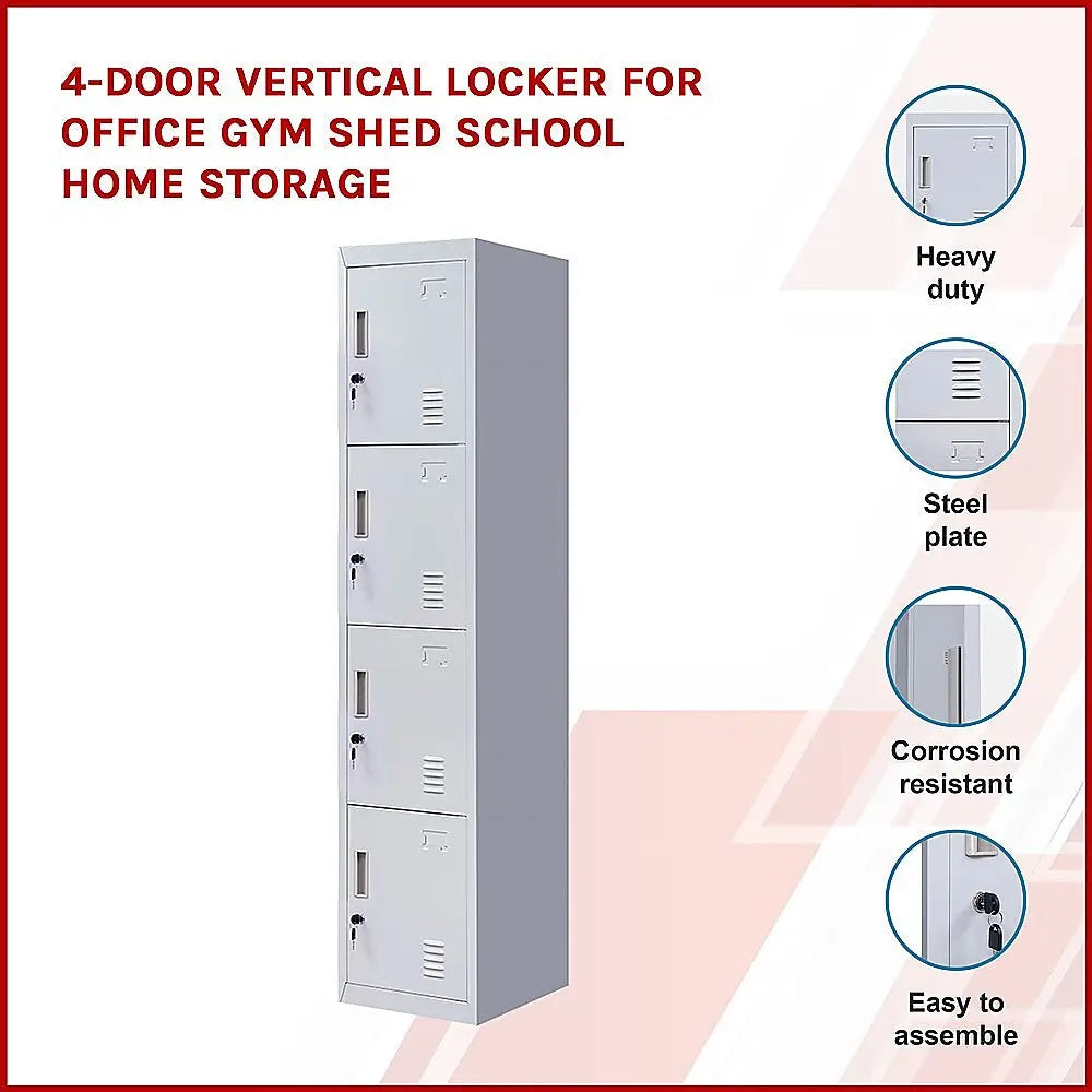 4-Door Vertical Locker for Office Gym Shed School Home Storage - Furniture > Office
