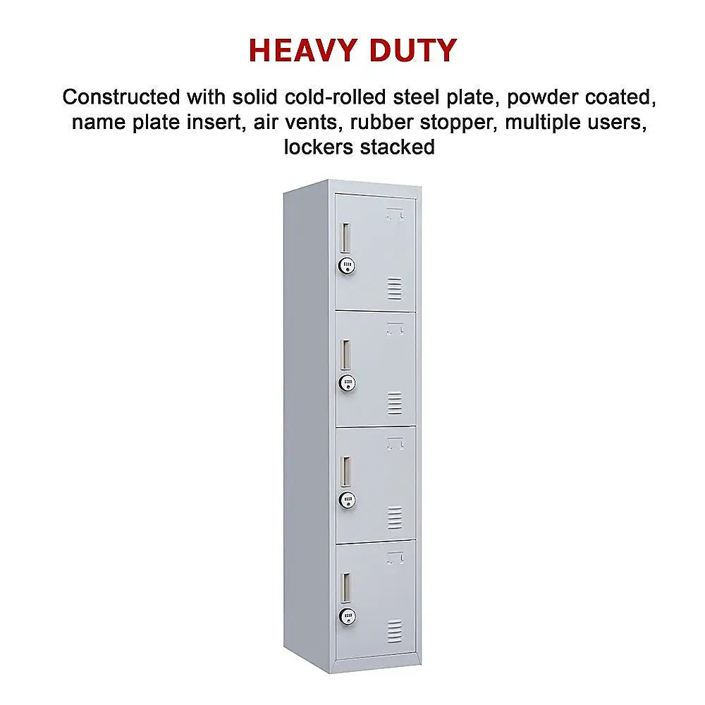 4-Door Vertical Locker for Office Gym Shed School Home Storage - Furniture > Office
