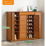 4 Doors 6 Tier with Drawer Bamboo Large Capacity Storage Hallway Shelf Shoe Rack Cabinet - Home & Garden > Storage
