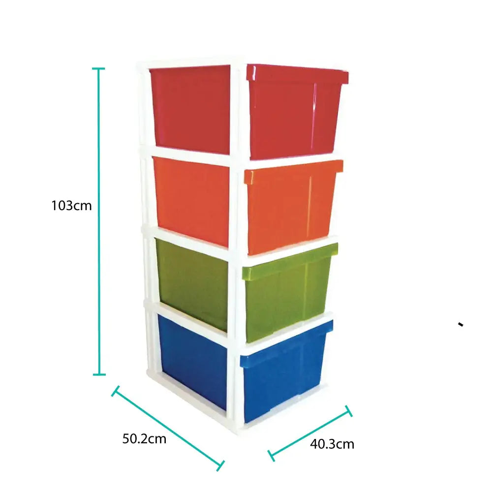 4 Drawer Multicolour Plastic Storage Unit 50x40x100cm Tallboy Cabinet Container - Home & Garden > Storage