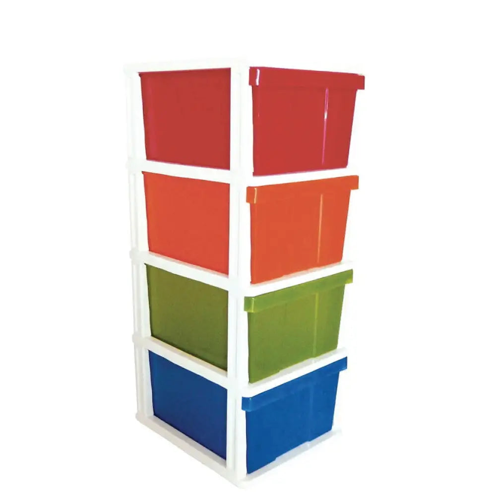4 Drawer Multicolour Plastic Storage Unit 50x40x100cm Tallboy Cabinet Container - Home & Garden > Storage
