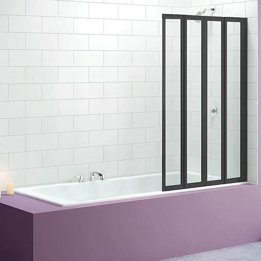 4 Fold Black Folding Bath Shower Screen Door Panel 1000 x 1400mm - Furniture > Bathroom > Shower Heads & Screens