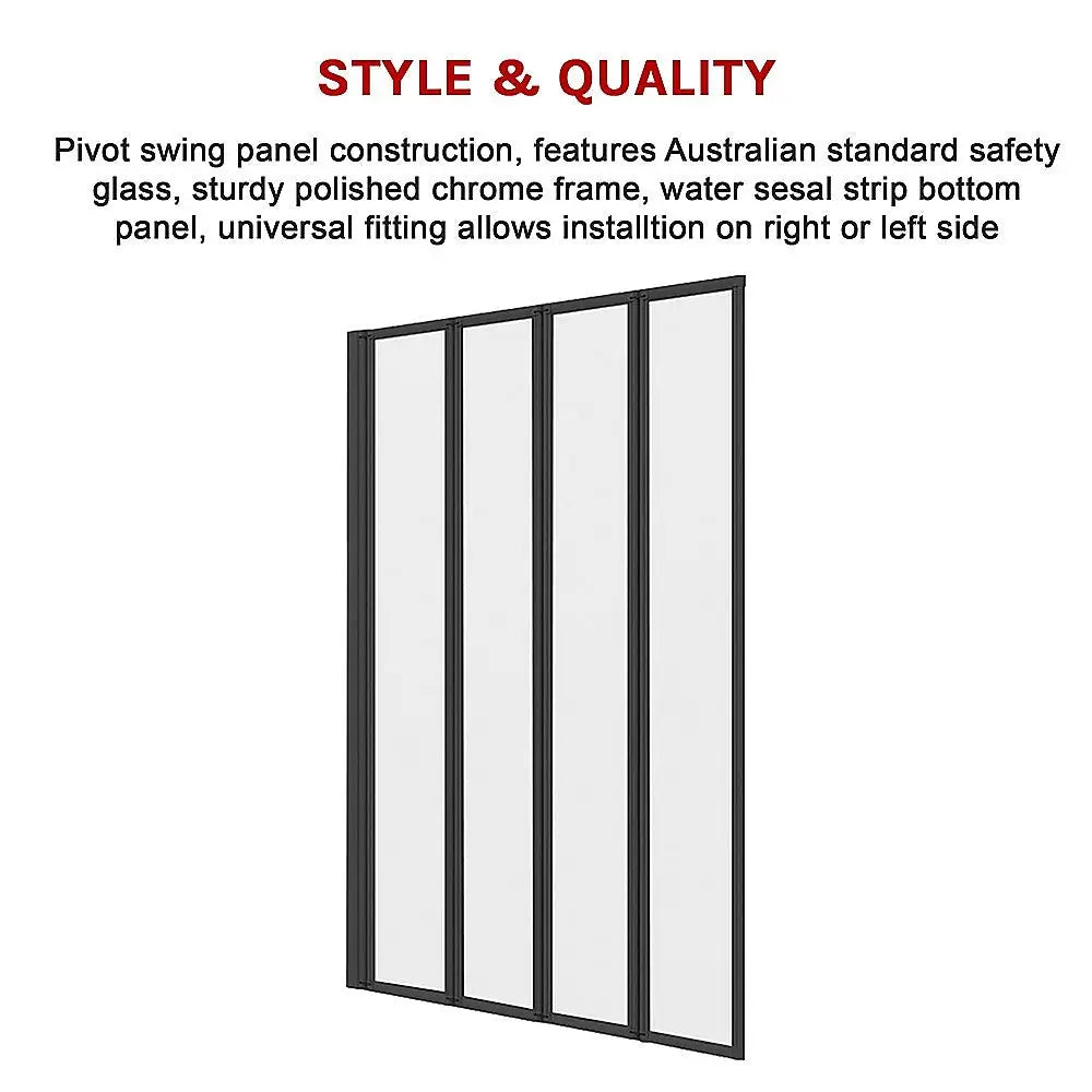 4 Fold Black Folding Bath Shower Screen Door Panel 1000 x 1400mm - Furniture > Bathroom > Shower Heads & Screens