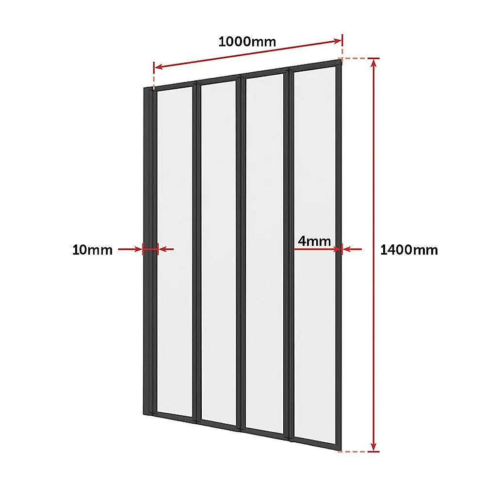 4 Fold Black Folding Bath Shower Screen Door Panel 1000 x 1400mm - Furniture > Bathroom > Shower Heads & Screens
