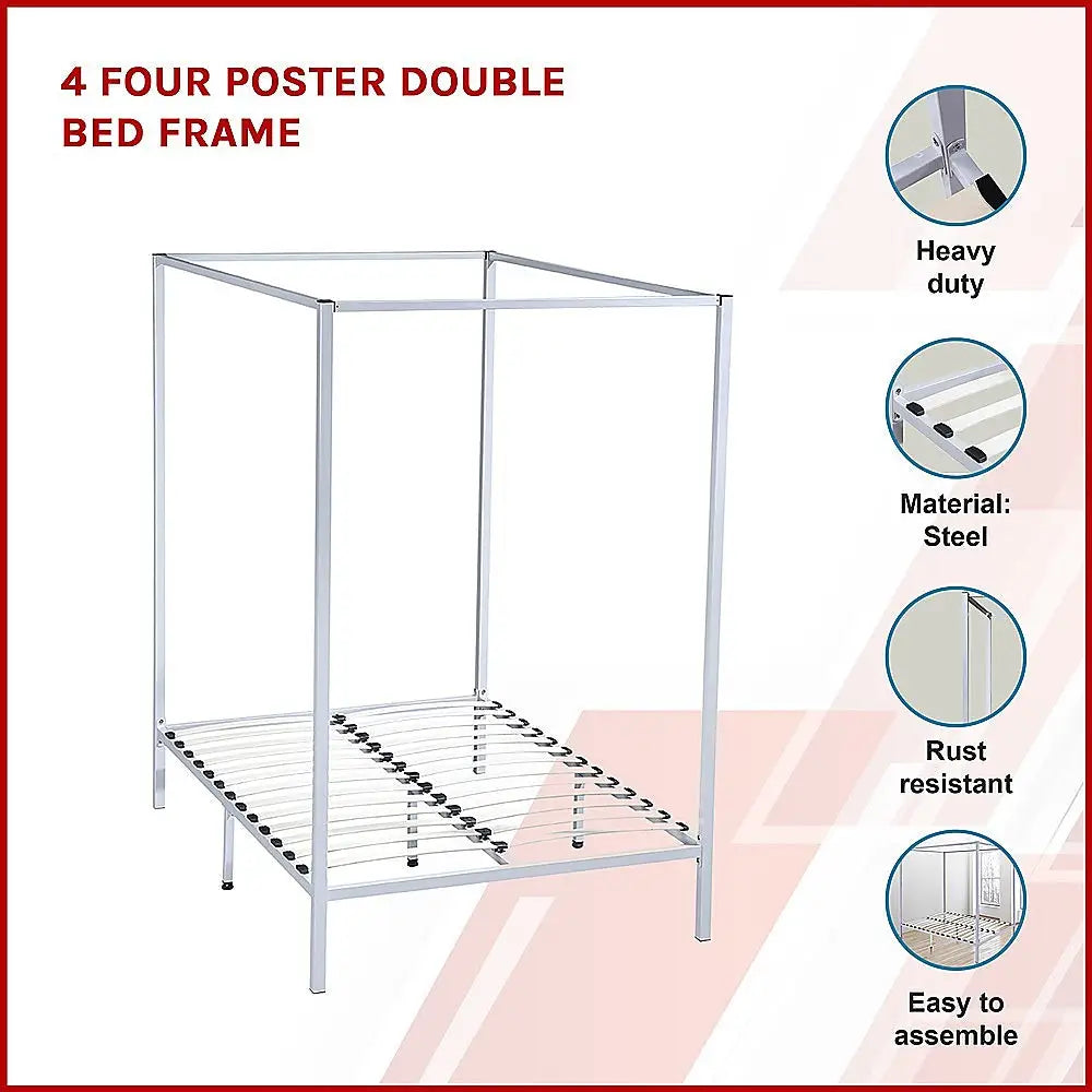 4 Four Poster Double Bed Frame - Furniture > Bedroom > Beds & Bed Frames