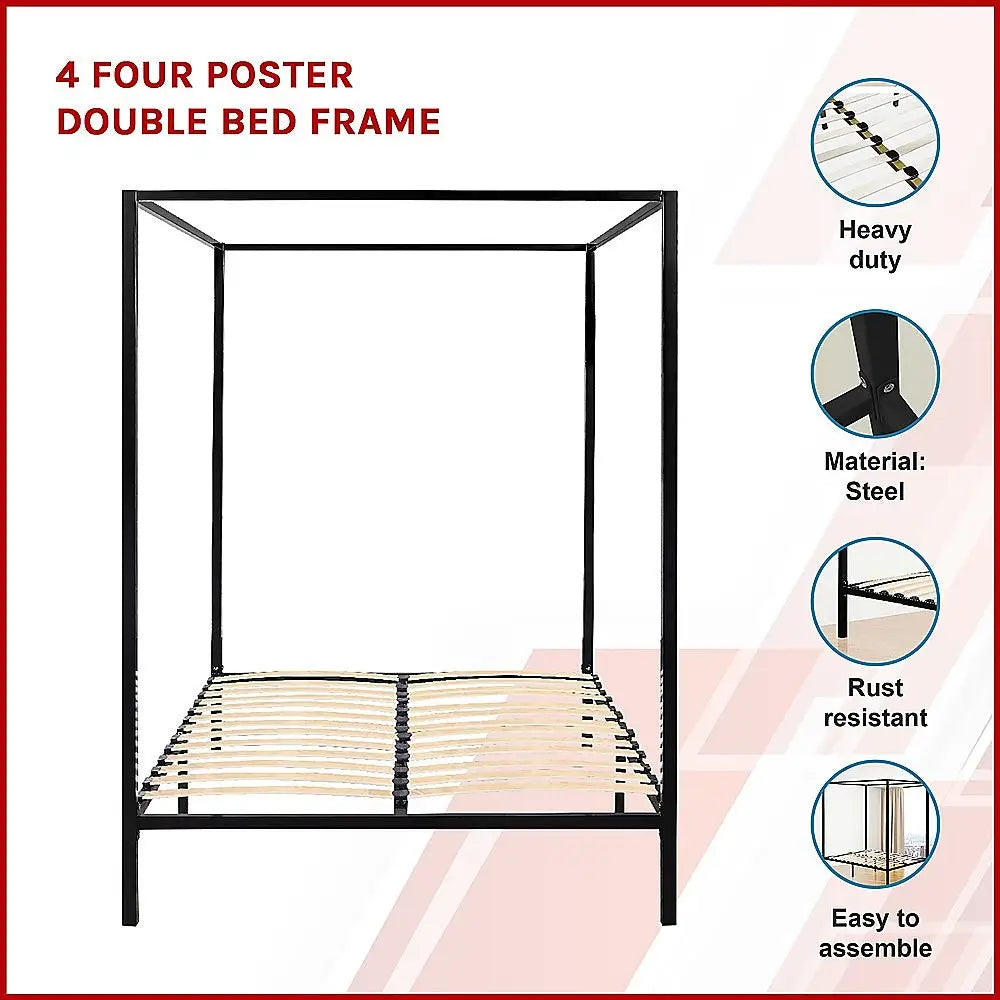 4 Four Poster Double Bed Frame - Furniture > Bedroom > Beds & Bed Frames