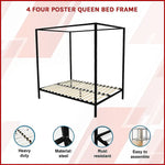 4 Four Poster Queen Bed Frame - Furniture > Bedroom > Beds & Bed Frames