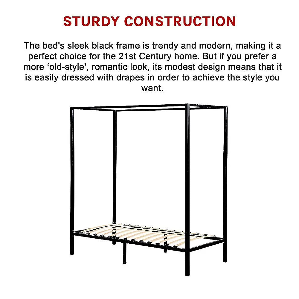 4 Four Poster Single Bed Frame - Furniture > Bedroom