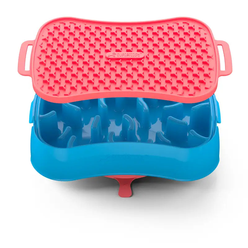 4-in-1 Slow Feeder Dog Bowl - Blue Bowl and Warm Ocean Red Lickmat - Pet Care > Dog Supplies > Dog Bowls Feeders &