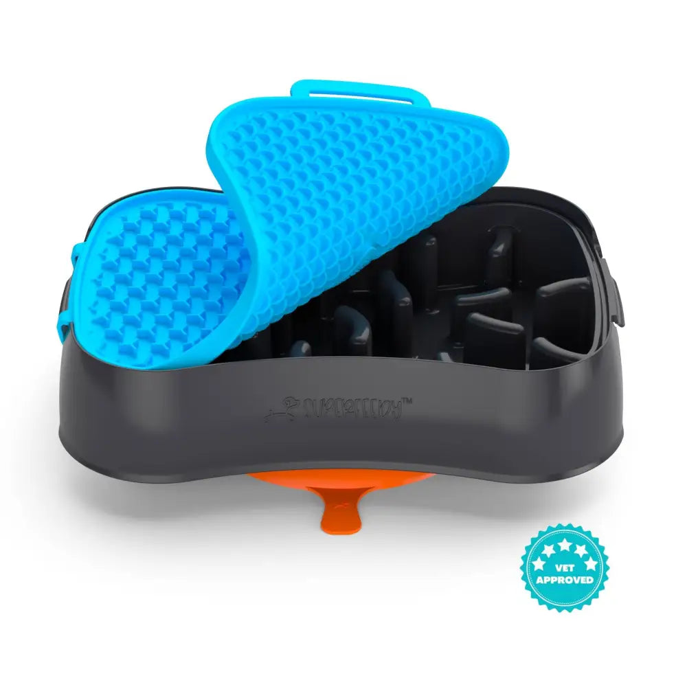 4-in-1 Slow Feeder Dog Bowl - Dark Grey Bowl with Blue Lickmat - Pet Care > Dog Supplies > Dog Bowls Feeders & Waterers