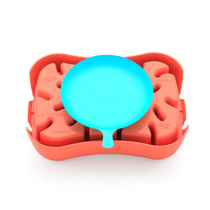 4-in-1 Slow Feeder Dog Bowl - Warm Ocean Red Bowl with Teal Lickmat - Pet Care > Dog Supplies > Dog Bowls Feeders &