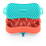 4-in-1 Slow Feeder Dog Bowl - Warm Ocean Red Bowl with Teal Lickmat - Pet Care > Dog Supplies > Dog Bowls Feeders &