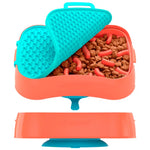 4-in-1 Slow Feeder Dog Bowl - Warm Ocean Red Bowl with Teal Lickmat - Pet Care > Dog Supplies > Dog Bowls Feeders &