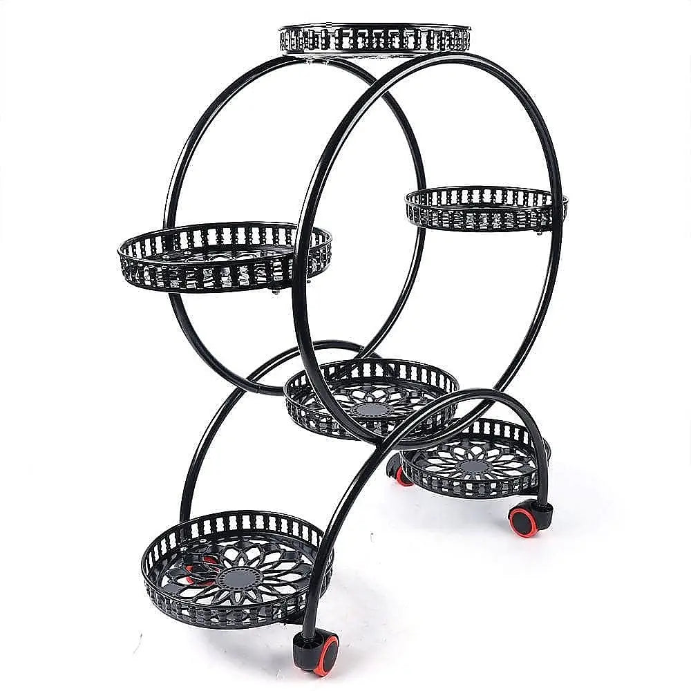 4 Layer 6 Pots Flower Holder Plant Stand Shelf 4-Wheel Free Moving Rack - Furniture > Office