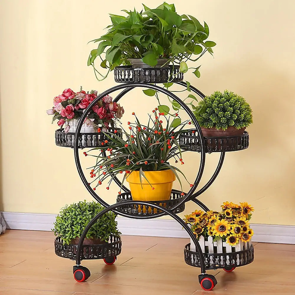 4 Layer 6 Pots Flower Holder Plant Stand Shelf 4-Wheel Free Moving Rack - Furniture > Office