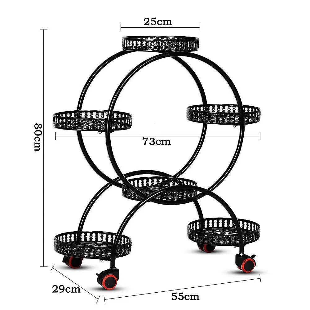 4 Layer 6 Pots Flower Holder Plant Stand Shelf 4-Wheel Free Moving Rack - Furniture > Office