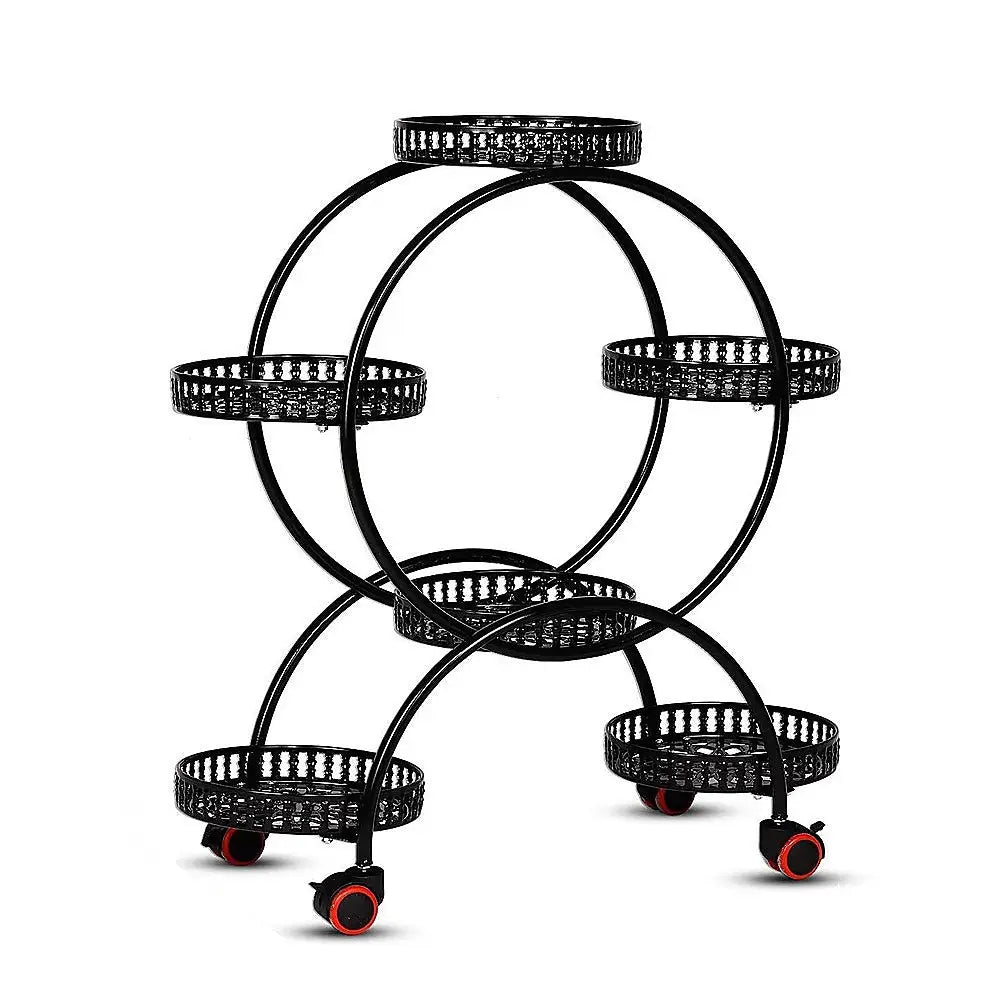 4 Layer 6 Pots Flower Holder Plant Stand Shelf 4-Wheel Free Moving Rack - Furniture > Office