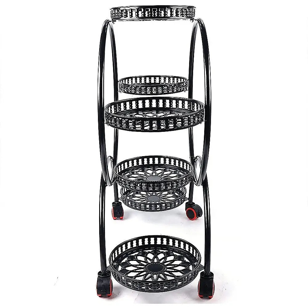 4 Layer 6 Pots Flower Holder Plant Stand Shelf 4-Wheel Free Moving Rack - Furniture > Office