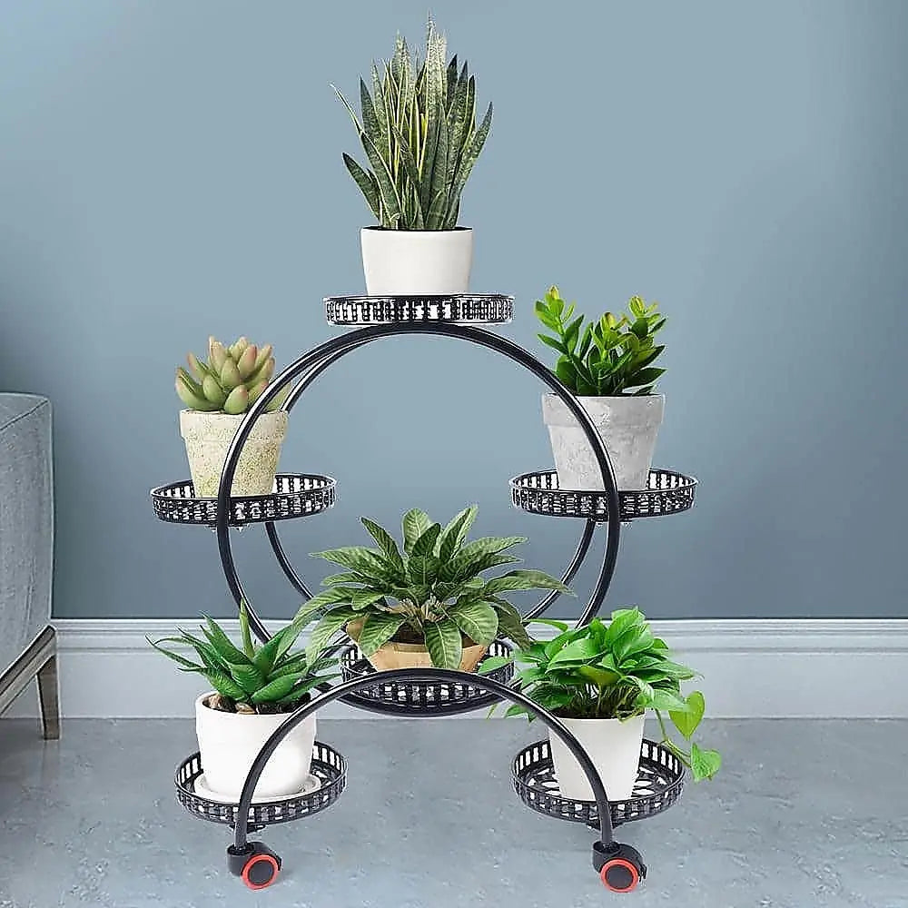 4 Layer 6 Pots Flower Holder Plant Stand Shelf 4-Wheel Free Moving Rack - Furniture > Office