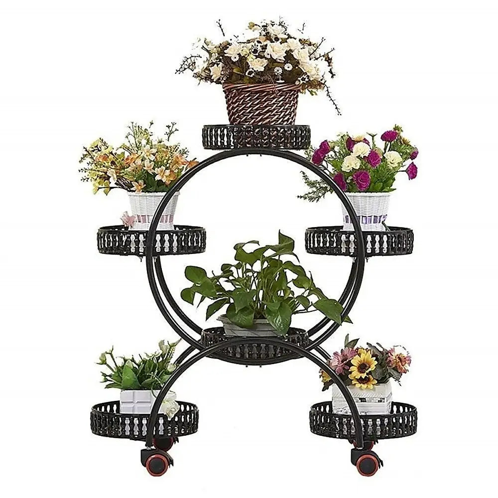 4 Layer 6 Pots Flower Holder Plant Stand Shelf 4-Wheel Free Moving Rack - Furniture > Office