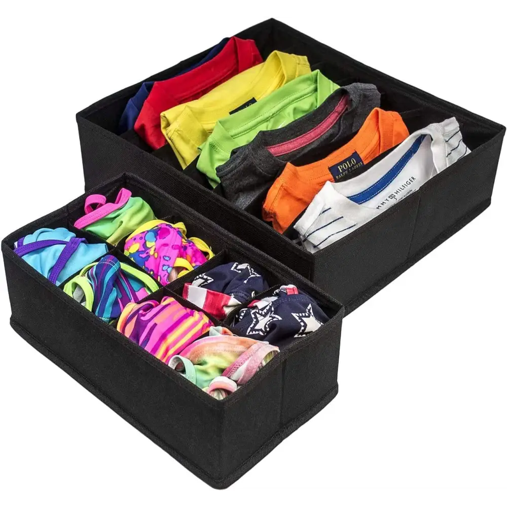 4 Pack Foldable Drawer Dividers Storage Boxes (Black) - Home & Garden > Storage